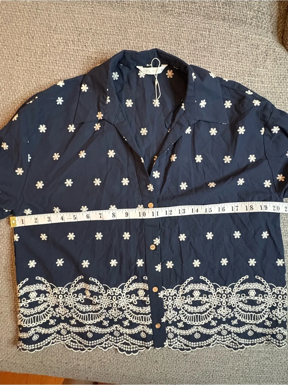 Zara Embroidered Eyelet Cotton Blouse Size Small - Picture 6 of 9